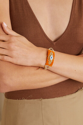 Diane Kordas Evil Eye Woven Cord, Diamond And Sapphire Bracelet - Orange - one size