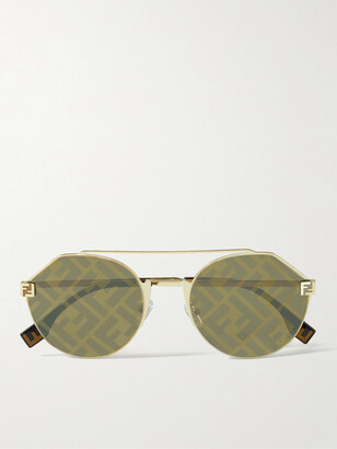 FENDI Aviator-Style Logo-Print Gold-Tone and Acetate Sunglasses for Men