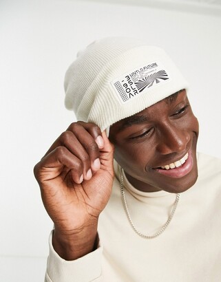 Topman untitled skater beanie in polyester blend in ecru - BEIGE -  ShopStyle Hats