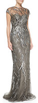 Thumbnail for your product : Rene Ruiz Cap-Sleeve Patterned Sequined Gown