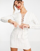 Thumbnail for your product : ASOS DESIGN structured mini shift dress with faux leather lattice trim and stud detail