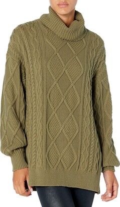 The Drop Women's Blanche Oversized Side Slit Cable Stitch Turtlenck Sweater