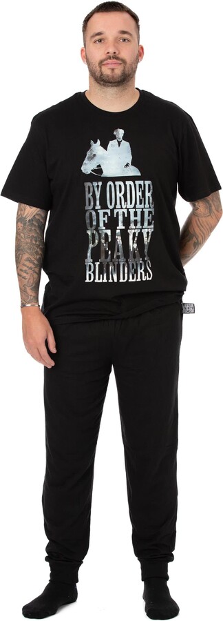 Peaky Blinders Mens Pyjamas | Adults Black Lounge Pants and T-Shirt PJ Set  | By Order of the Short Sleeve Tee Long Leg Bottoms Pajama Bundle |  Nightwear Series Merchandise Gift for