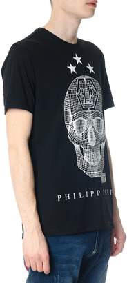 Philipp Plein Black "say Something" T-shirt With Stylized Skull