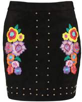 Thumbnail for your product : boohoo Embroidered Applique Stud Front Mini Skirt