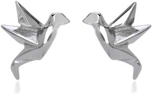 John Greed Origami Safari Birdie Rhodium Plated Silver Stud Earrings