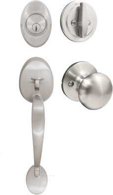 Stone Harbor Hardware Mill Creek Handleset With Highland Knob, KW Keyway, Clear Pack, Satin Nickel