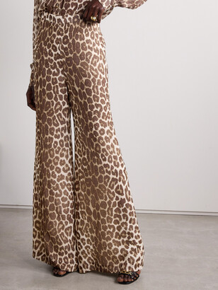 Zimmermann Illustration Leopard-print Chiffon Wide-leg Pants