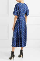 Thumbnail for your product : Fendi Embellished Printed Silk Wrap-effect Dress - Blue