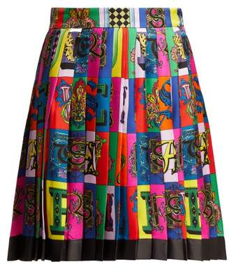 Versace Alphabet Print Pleated Silk Twill Skirt - Womens - Multi
