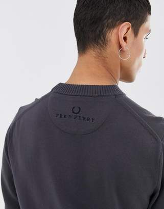 Fred Perry v neck insert crew neck knitted jumper in grey