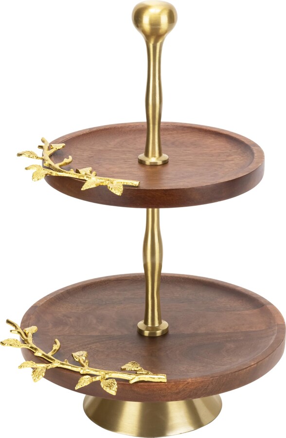 Elégance Golden Vine Wooden 2-Tiered Tray Stand - Dessert Cupcake Stand for Food Display - 8" and 10" Round Tiered Serving Tray for Coffee Bar Accessories and Rustic Farmhouse Kitchen Décor