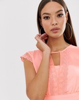 Thumbnail for your product : Naf Naf romantic pastel soft mesh dress in empire still with lace