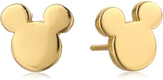 Disney Sterling Silver Yellow Gold Plated Mickey Mouse Silhouette Post Stud Earrings