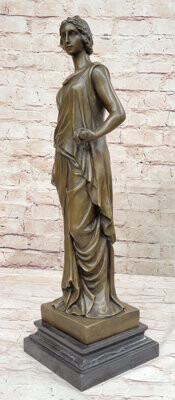 Handmade Dino Decarlo Greek Woman Female Figure Bronze Sculpture On Marble Base