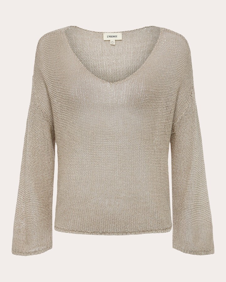 L'Agence Ethan Asymmetric Sheer Knit Sweater