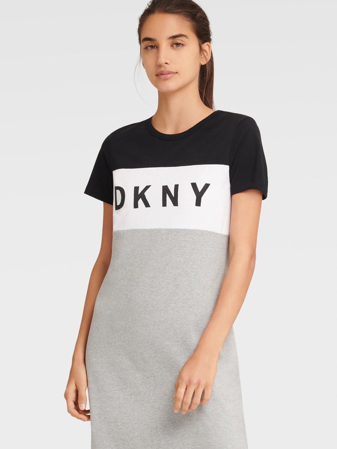 DKNY Women's Colorblock Logo T-shirt Dress - Pearl Grey Heather - Size XL -  ShopStyle