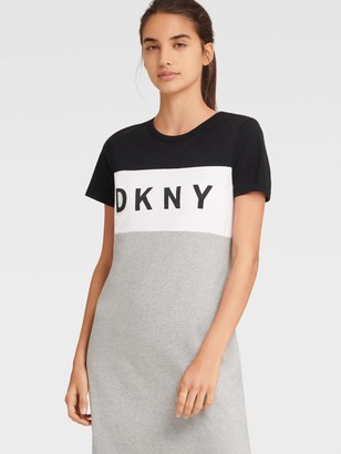 DKNY Women's Colorblock Logo T-shirt Dress - Pearl Grey Heather 