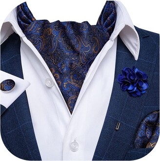 DiBanGu White Ascot Ties for Men Paisley Cravat for Men 100% Silk