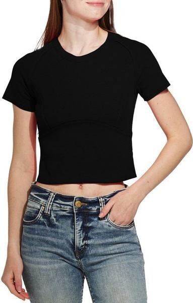 Double Zero Women's Rib Knit Crop Top Small Black