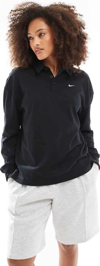 Nike Essential oversized long sleeve polo in black