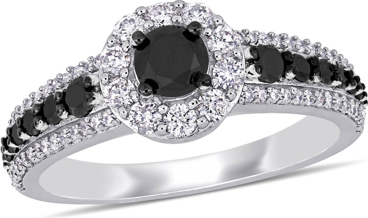 Mimi & Max 1ct TW Black and White Diamond Halo Ring in 14k White Gold with Black Rhodium