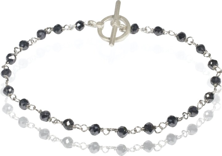 Cartography Black / Silver Wrecking Ball - Black Diamond Faceted Beaded Bracelet With Sterling Silver Chain