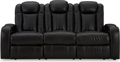 Aven Power Recliner Sofa, LED, Midnight Blue Faux Leather, 86 Inch