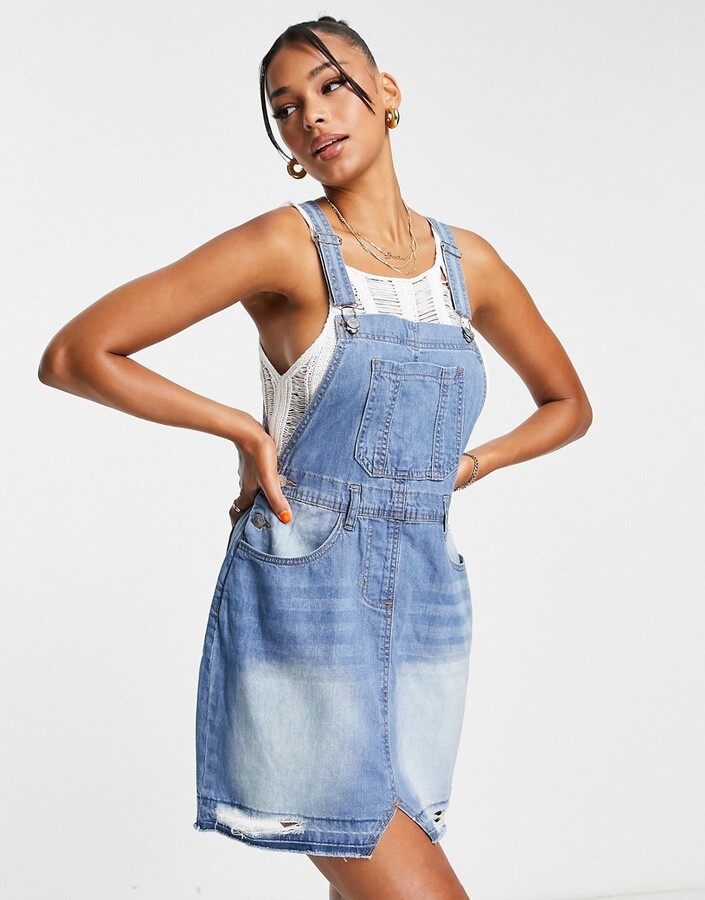Parisian denim overalls dress in light blue ShopStyle