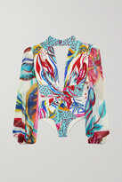 Thumbnail for your product : PatBO Flora Chiffon-paneled Cutout Printed Swimsuit - White