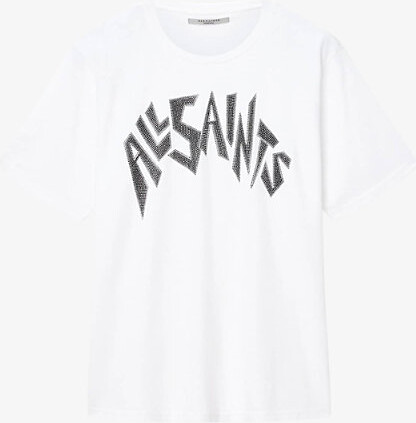 AllSaints Womens Black Zinc Logo-Print Cotton T-Shirt L