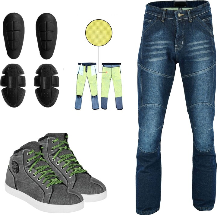 SUPER BIKERS Motorcycle Jeans Kevlar Lined Protective Denim Pant Mens