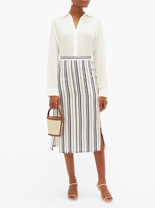 Altuzarra Scrimshaw Striped Side-slit Satin Midi Skirt - White Stripe
