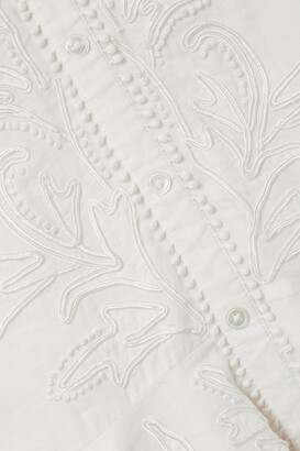 Veronica Beard Analeah Ruffled Embroidered Ramie Mini Dress - White