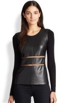 Thumbnail for your product : Bailey 44 Cutout Faux Leather-Front Jersey Top