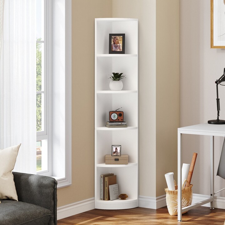 Corner Shelf, 4 Tier Bamboo Corner Bookshelf, 47.2 Inch Tall Bookcase