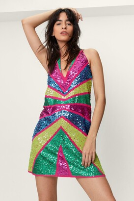 Nasty Gal Womens Rainbow Disc Sequin Mini Dress - Multi