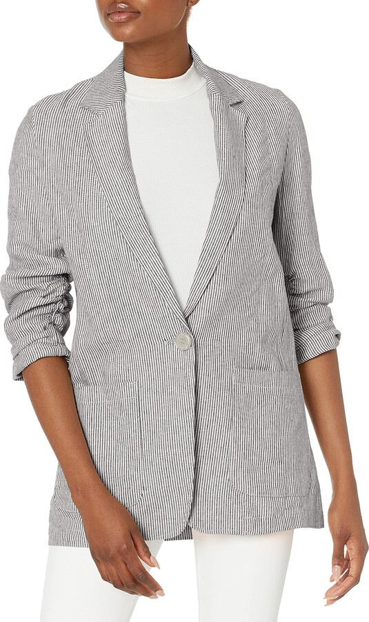 navy ruched sleeve jacket