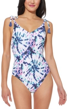 Jessica Simpson Tie-Dyed Tie-Shoulder One-Piece Swimsuit Women's Swimsuit