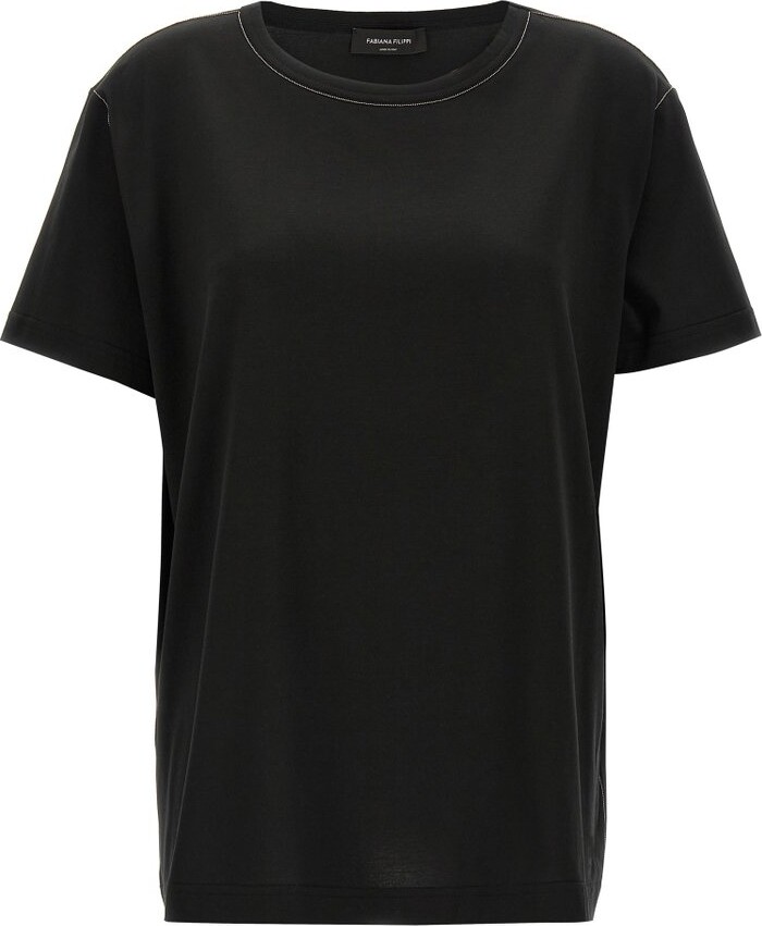 Fabiana Filippi Filo Diamante Detailed Short Sleeved Basic T-Shirt