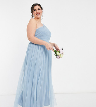 Anaya Plus Anaya With Love Plus Bridesmaid tulle one shoulder maxi dress in soft blue