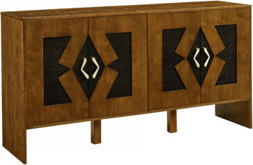 Loon Peak Wood Console Table with Geometric Pattern, Adjustable Shelves