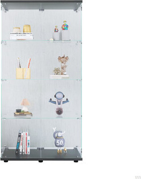 Latitude Run Two-Door Glass Display Cabinet 4 Shelves With Door, Floor Standing Curio Bookshelf For Living Room Bedroom Office, 64.7\