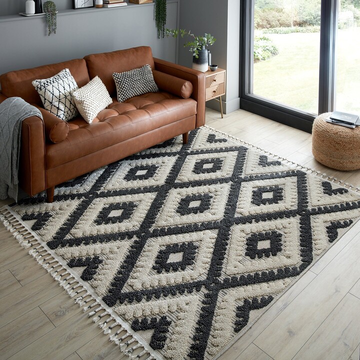 Dunelm Amezri Boho Square Rug Grey/White ShopStyle