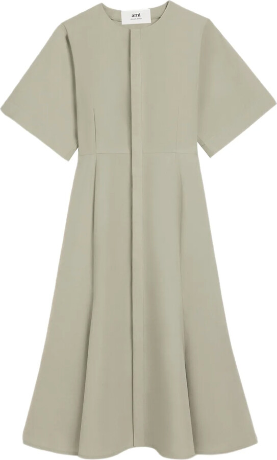 AMI Paris Short-Sleeve Cotton Midi Dress