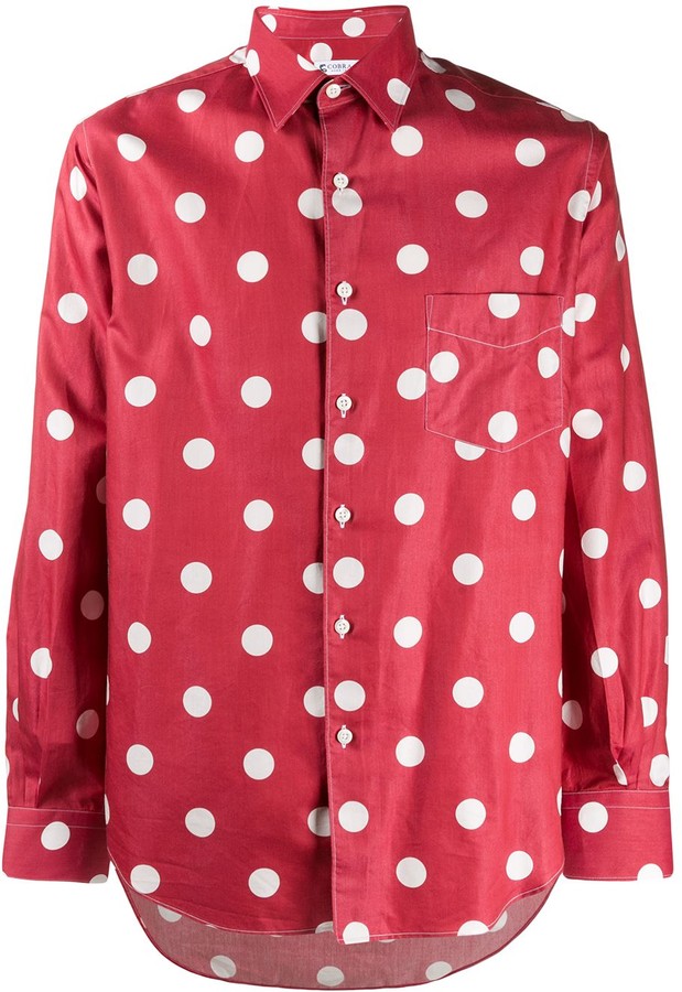 red and white polka dot shirt