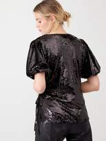 Thumbnail for your product : Very Puff Sleeve Sequin Wrap Top - Black