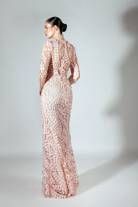Beside Couture by GEMY 3/4 Sleeve Pink Evening Gown