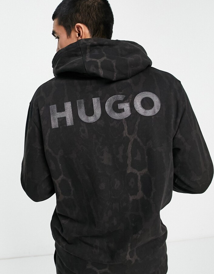 HUGO BOSS Daglion relaxed fit hoodie in black with all over animal ...