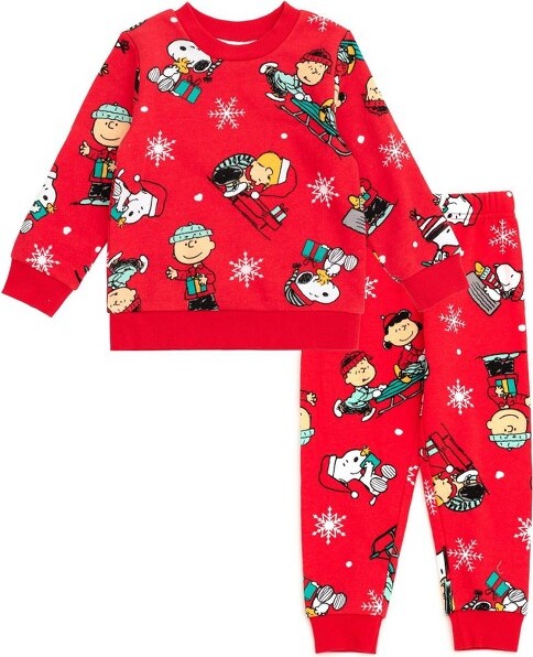 Snoopy SnoopyPeanutsCharlieBrownChristmasToddlerBoysFleeceSweatshirtandJoggerPantsOutfitSetRed3T